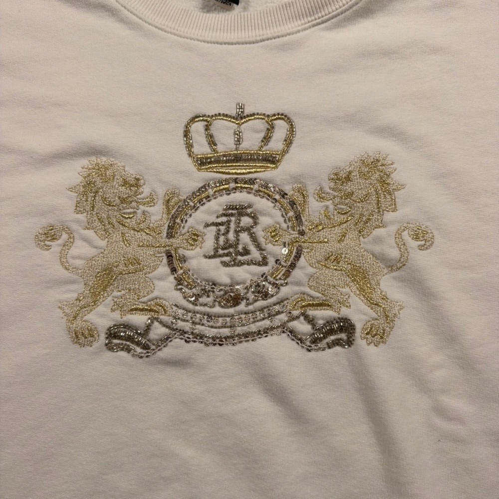 Lauren Ralph Lauren Black Label Sweatshirt Womens Medium Cream Crest Oversize - Picture 2 of 10